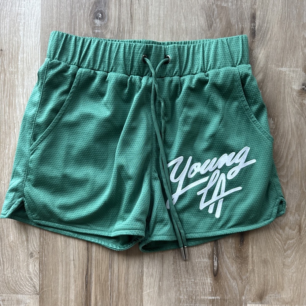 Young La Drawstring Athletic Shorts Green Size Small Women's